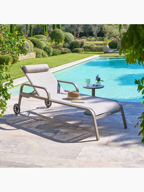 Transat de jardin à roulettes 4 positions inclinable en aluminium OSMALA - Kiabi