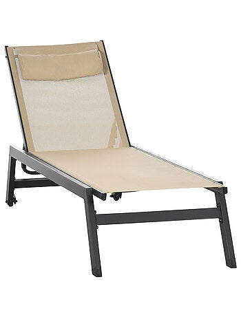 Transat inclinable 5 positions - 2 roulettes - alu. textilène