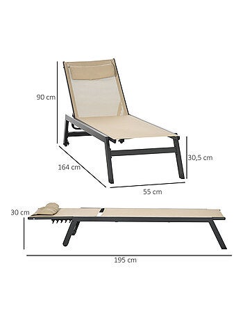 Transat inclinable 5 positions, 2 roulettes