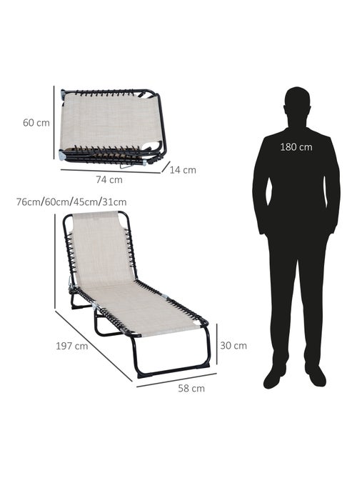 Transat pliable dossier inclinable réglable acier textilène - Kiabi