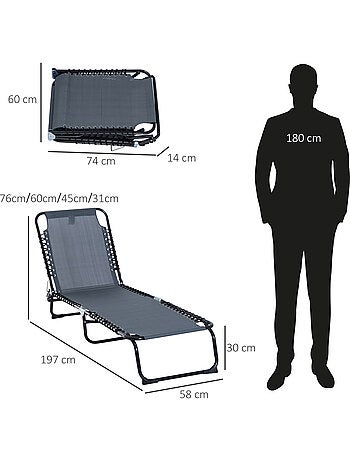 Transat pliable dossier inclinable réglable acier textilène