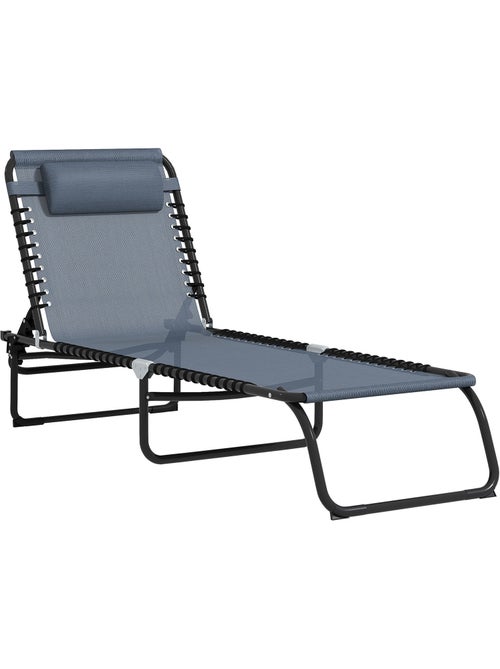 Transat pliable dossier inclinable réglable acier textilène - Kiabi Transat pliable dossier inclinable réglable acier textilène - Kiabi