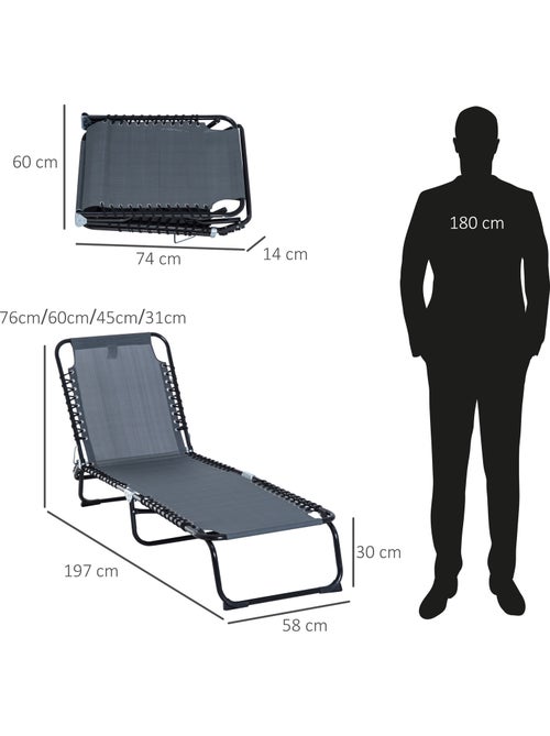 Transat pliable dossier inclinable réglable acier textilène - Kiabi Transat pliable dossier inclinable réglable acier textilène - Kiabi