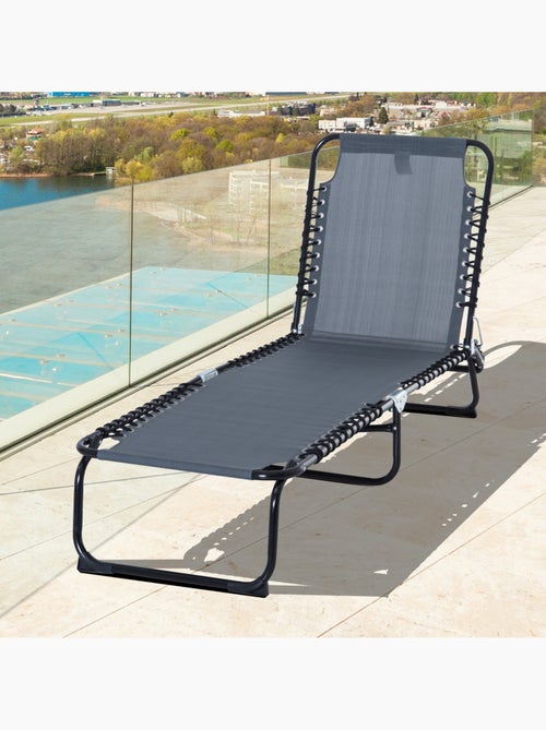 Transat pliable dossier inclinable réglable acier textilène - Kiabi Transat pliable dossier inclinable réglable acier textilène - Kiabi