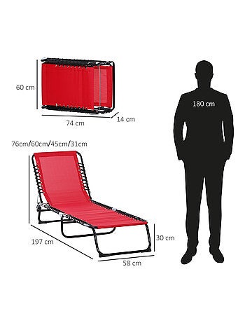 Transat pliable dossier inclinable réglable acier textilène