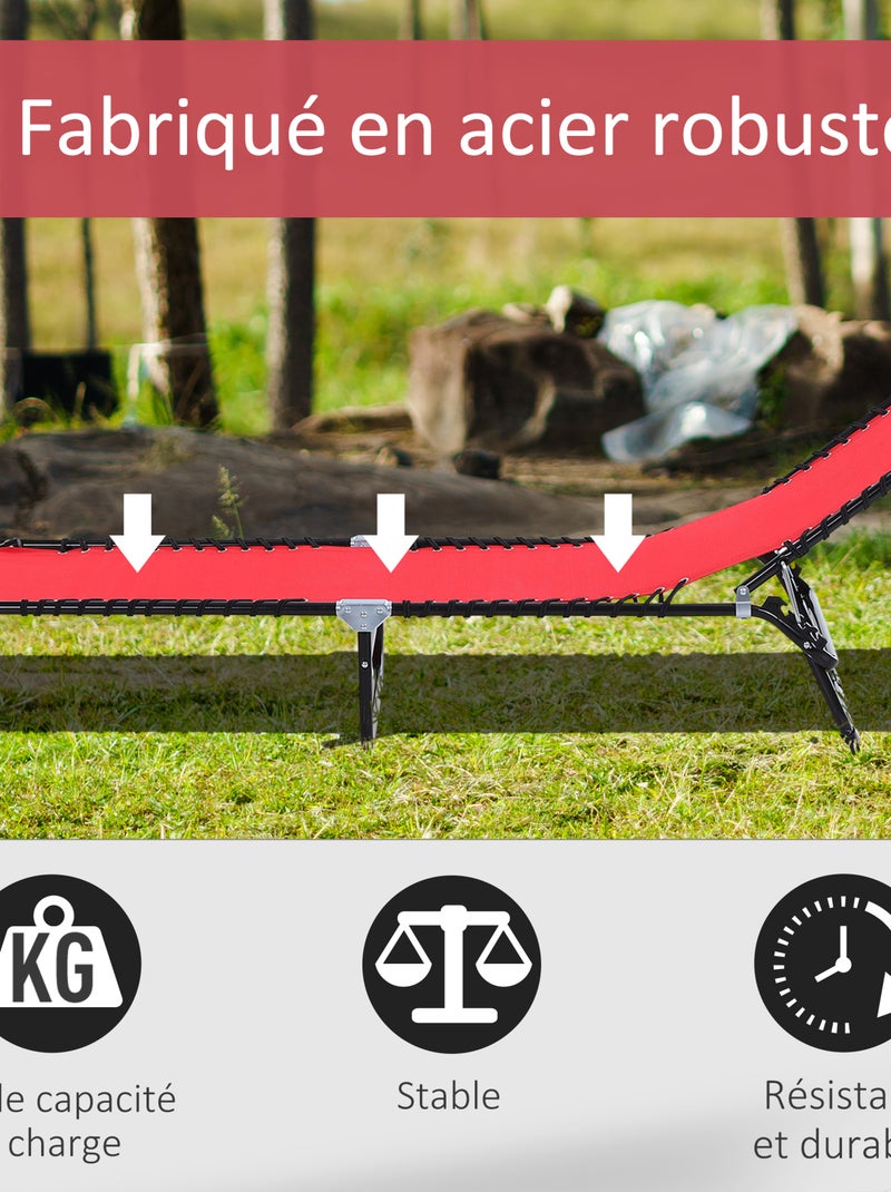 Transat pliable dossier inclinable réglable acier textilène Rouge - Kiabi