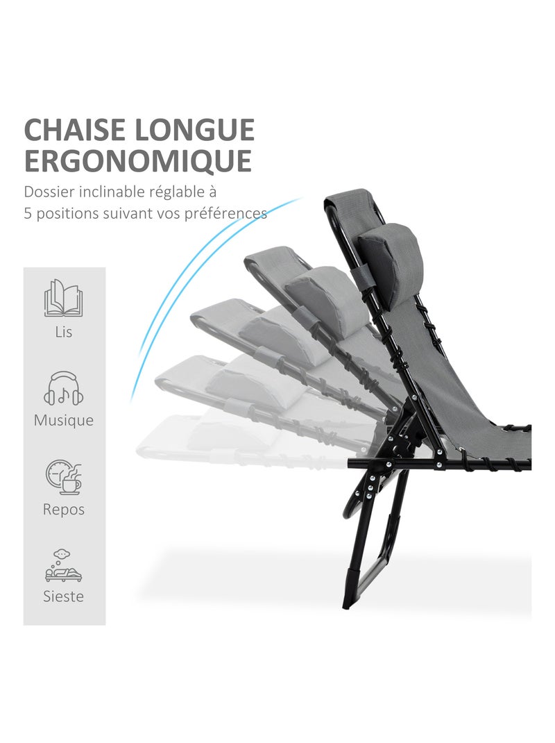 Transat pliable portable dossier réglable Gris - Kiabi