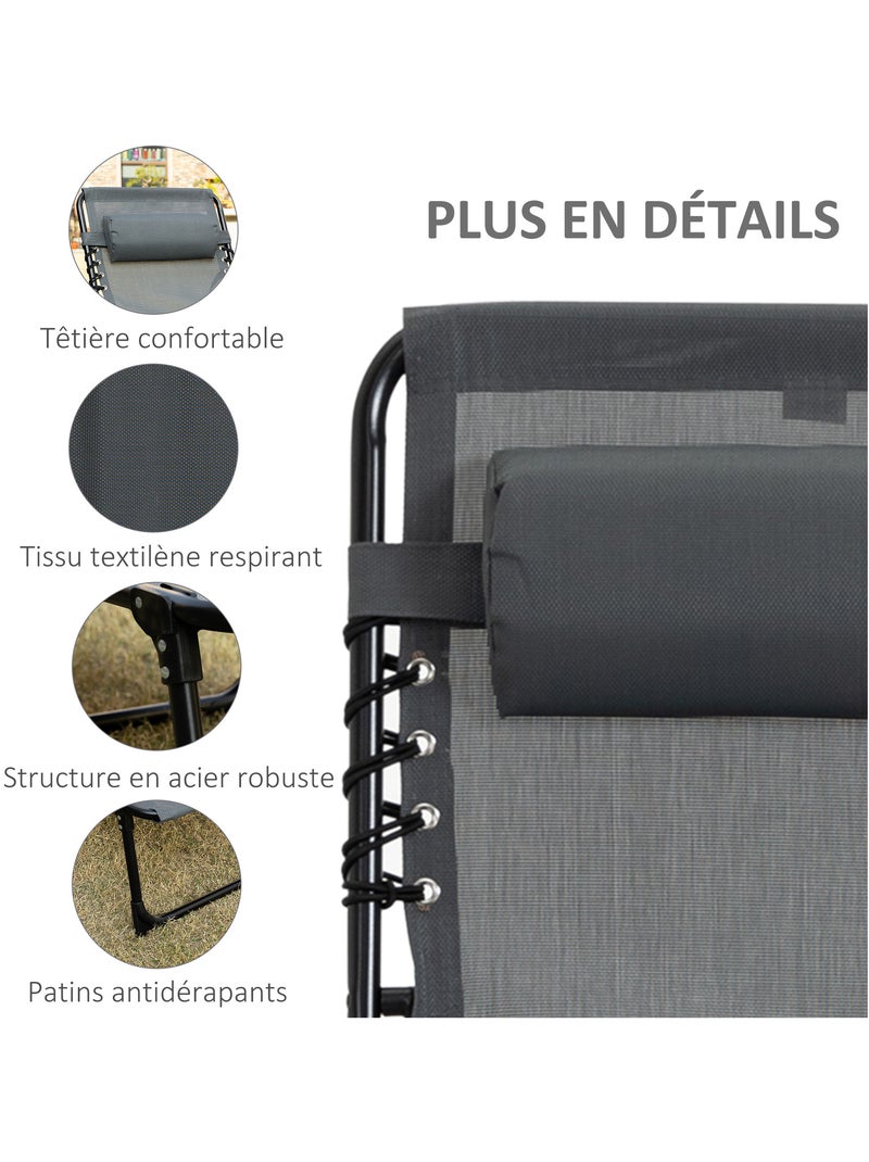 Transat pliable portable dossier réglable Gris - Kiabi