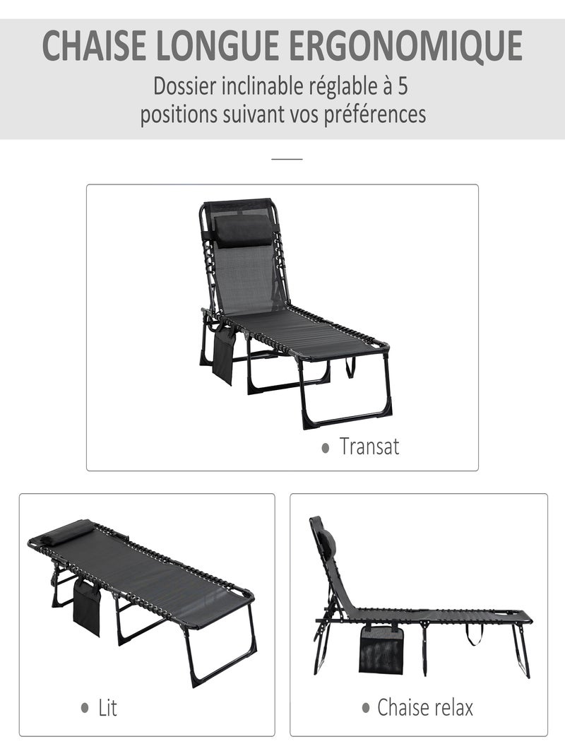 Transat pliable portable dossier réglable Noir - Kiabi