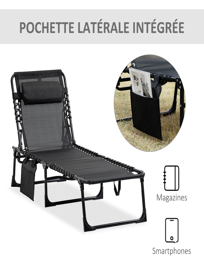 Transat pliable portable dossier réglable Noir - Kiabi