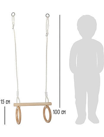 Trapèze avec anneaux de gymnastique en bois