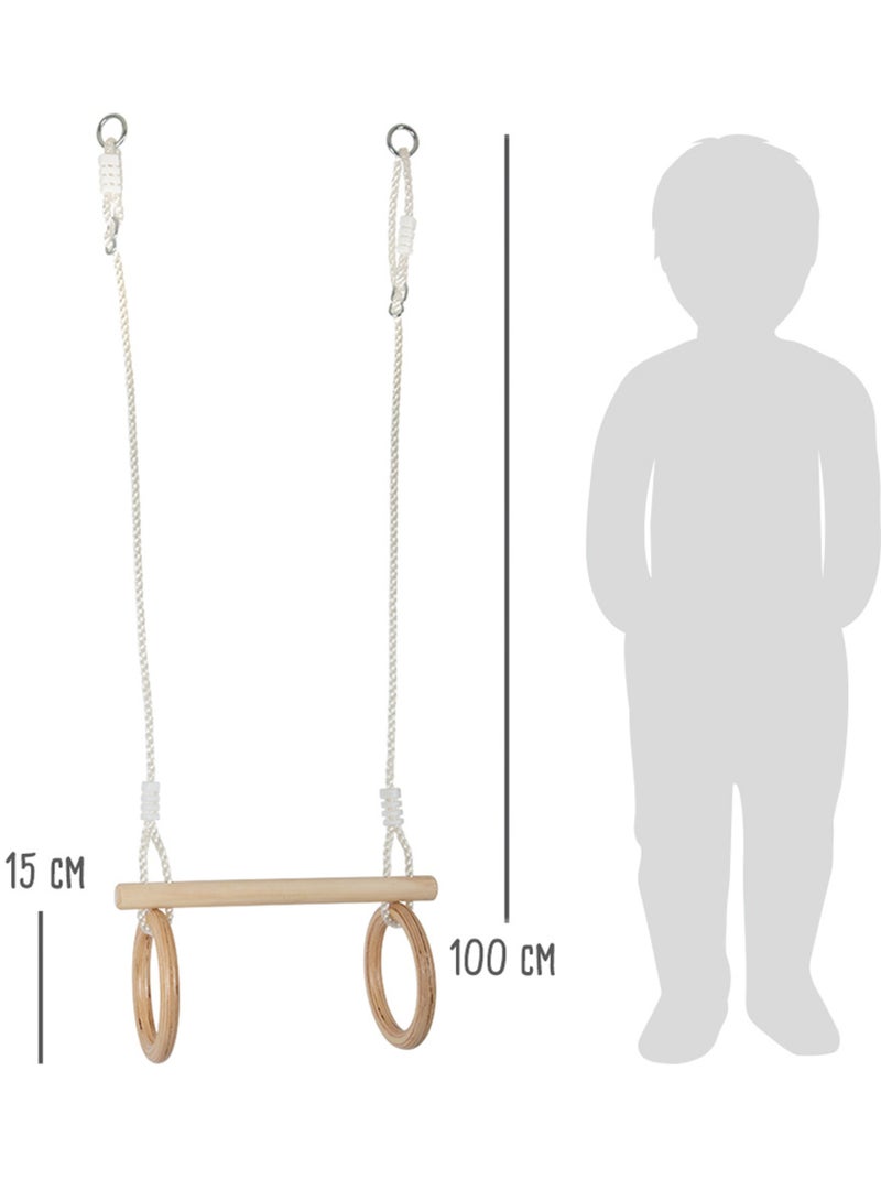 Trapèze avec anneaux de gymnastique en bois Beige - Kiabi