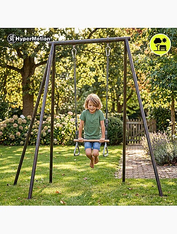 Trapèze de gymnastique enfant hypermotion avec anneaux et barre en bois dès 3 ans
