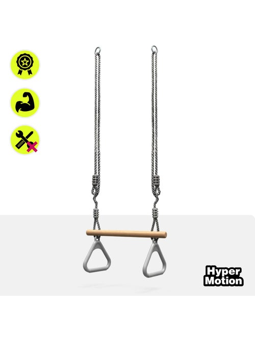Trapèze de gymnastique enfant hypermotion avec anneaux et barre en bois dès 3 ans - Kiabi