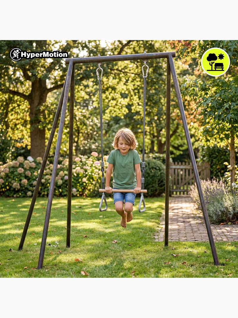 Trapèze de gymnastique enfant hypermotion avec anneaux et barre en bois dès 3 ans Gris - Kiabi