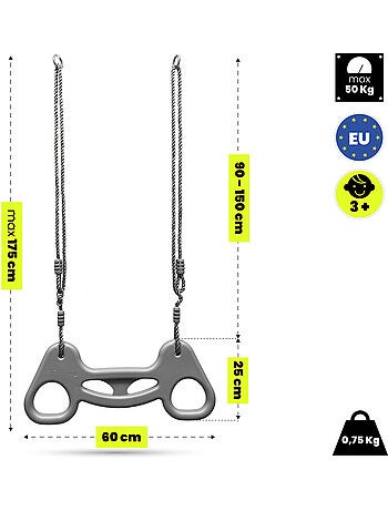 Trapèze de gymnastique HyperMotion avec cordes réglables enfant