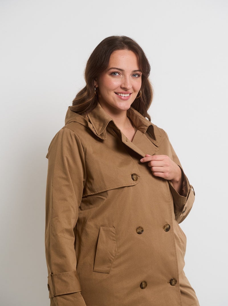 Trench à capuche double boutonnage Beige - Kiabi
