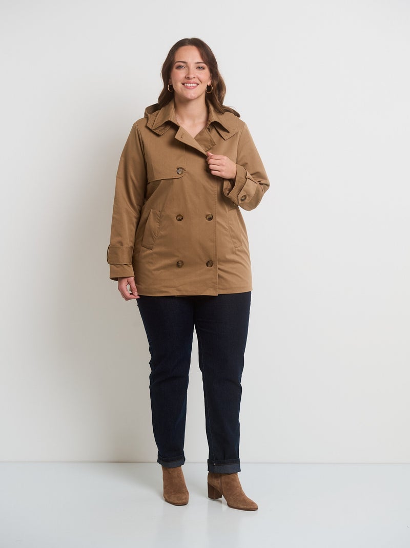 Trench à capuche double boutonnage Beige - Kiabi