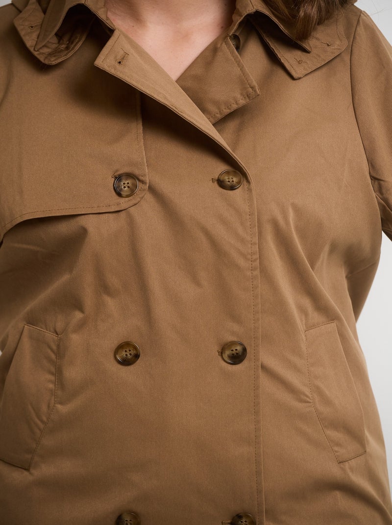 Trench à capuche double boutonnage Beige - Kiabi