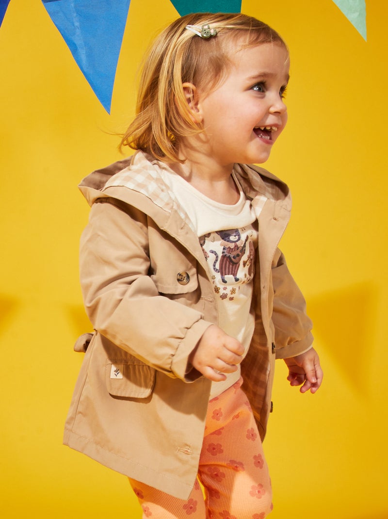 Trench avec capuche en microfibre Beige - Kiabi