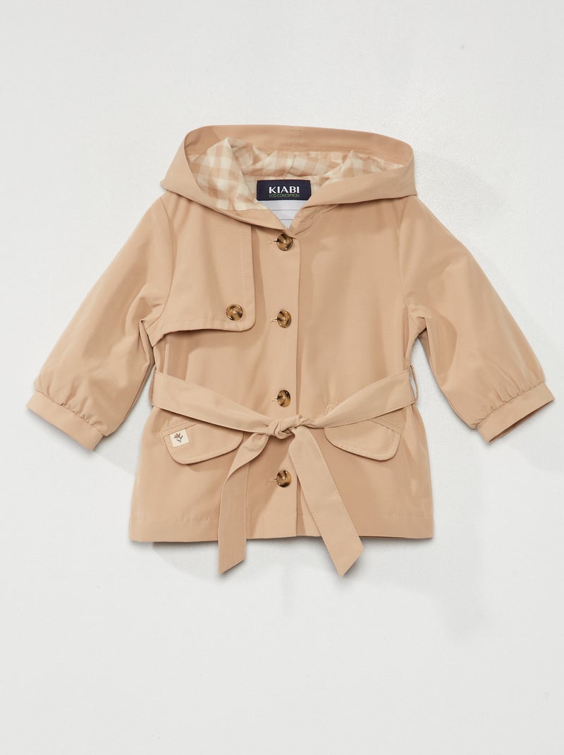 Trench avec capuche en microfibre Beige - Kiabi