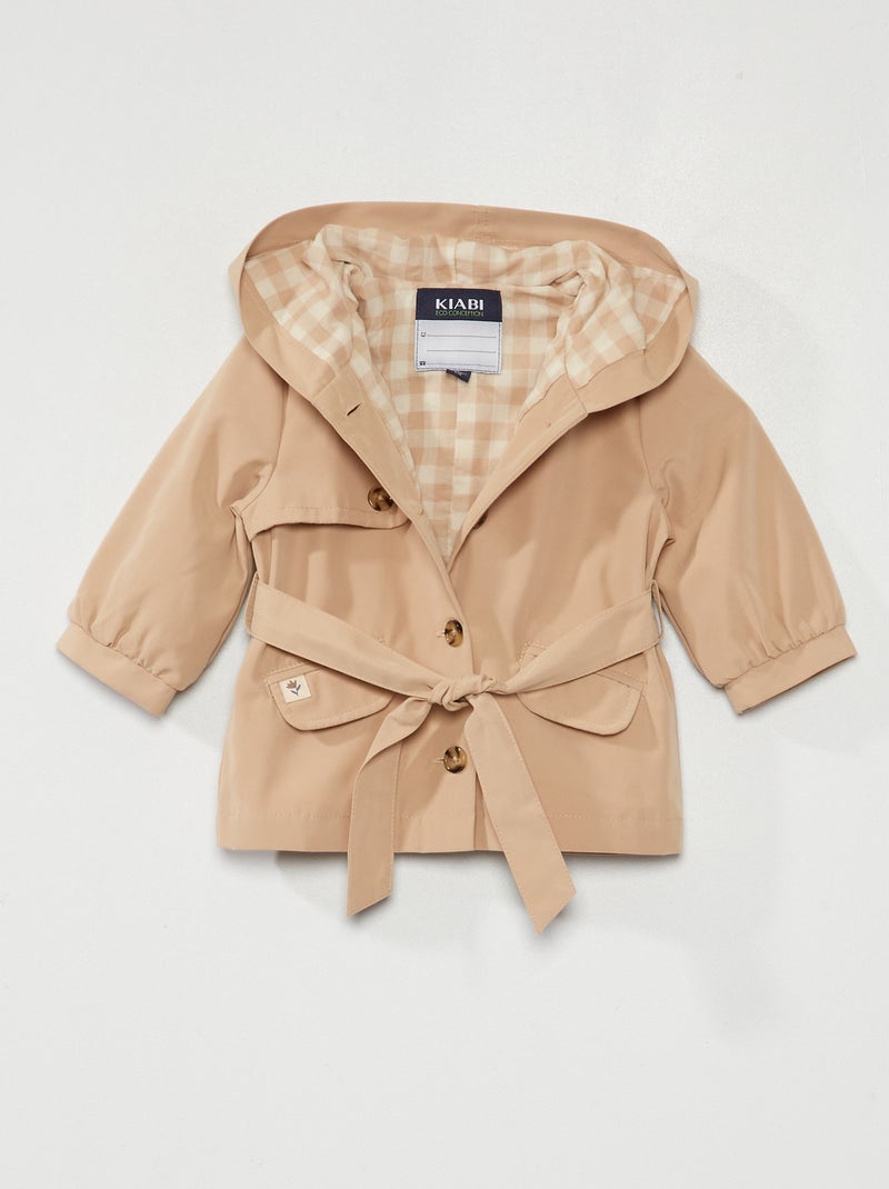Trench avec capuche en microfibre Beige - Kiabi