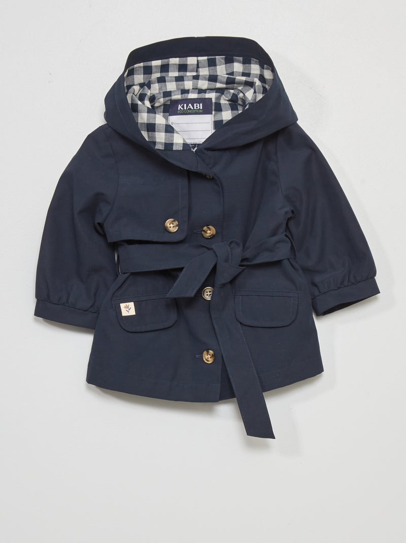 Trench avec capuche en microfibre Bleu - Kiabi