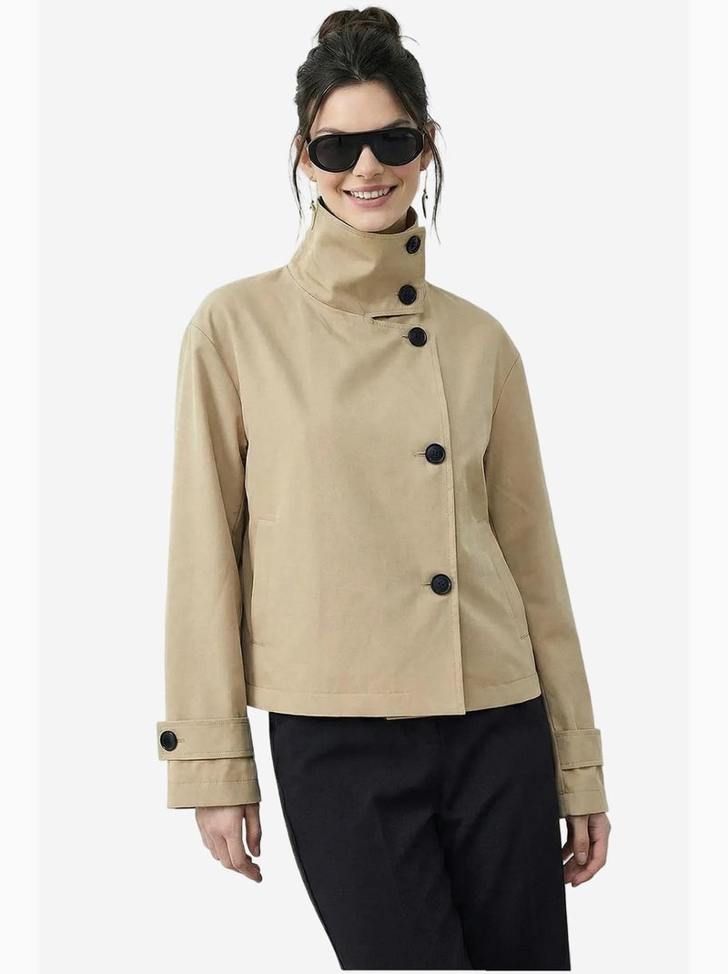 Trench-coat à col mandarin court lucci Beige argile - Kiabi