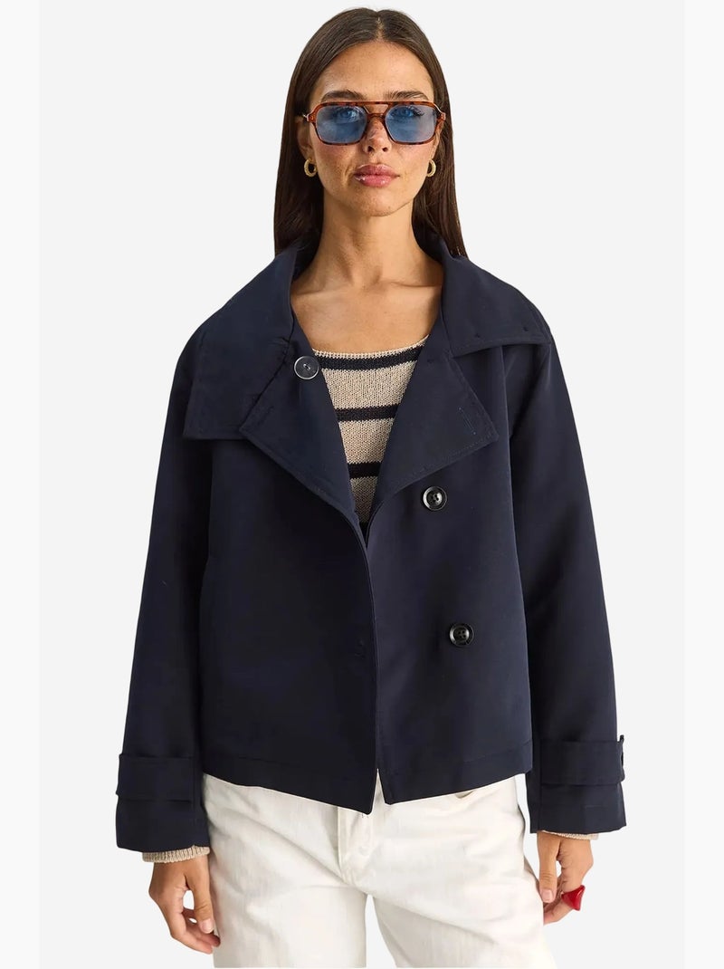 Trench-coat à col mandarin court lucci Bleu marine - Kiabi