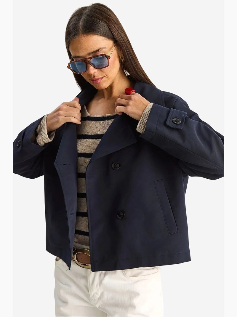 Trench-coat à col mandarin court lucci Bleu marine - Kiabi