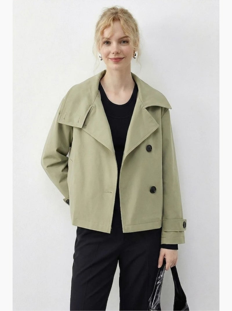 Trench-coat à col mandarin court lucci Kaki - Kiabi