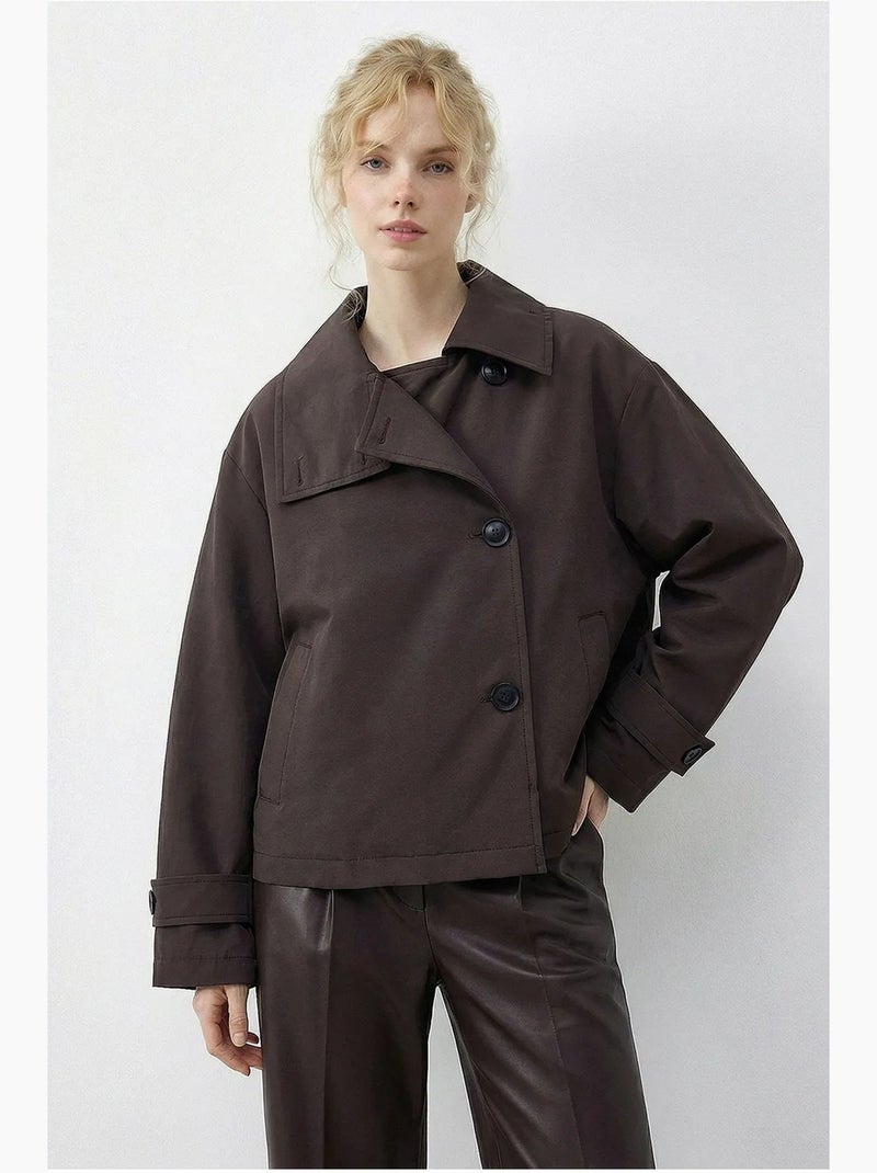 Trench-coat à col mandarin court lucci Marron foncé - Kiabi