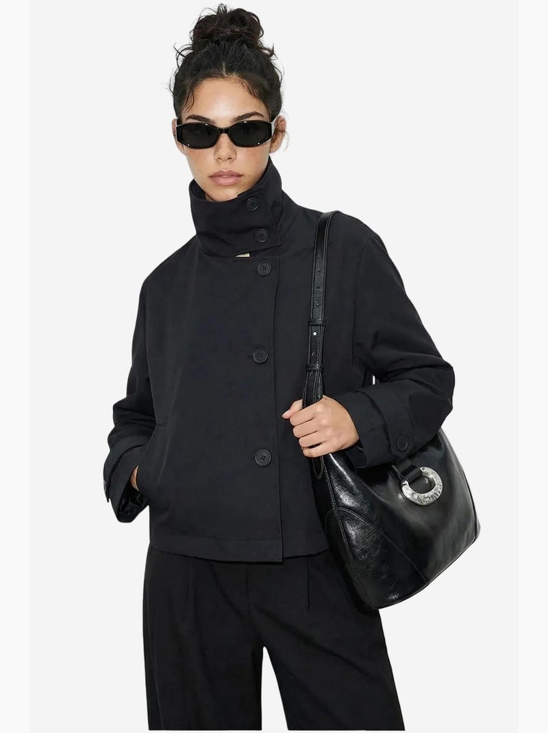 Trench-coat à col mandarin court lucci Noir - Kiabi