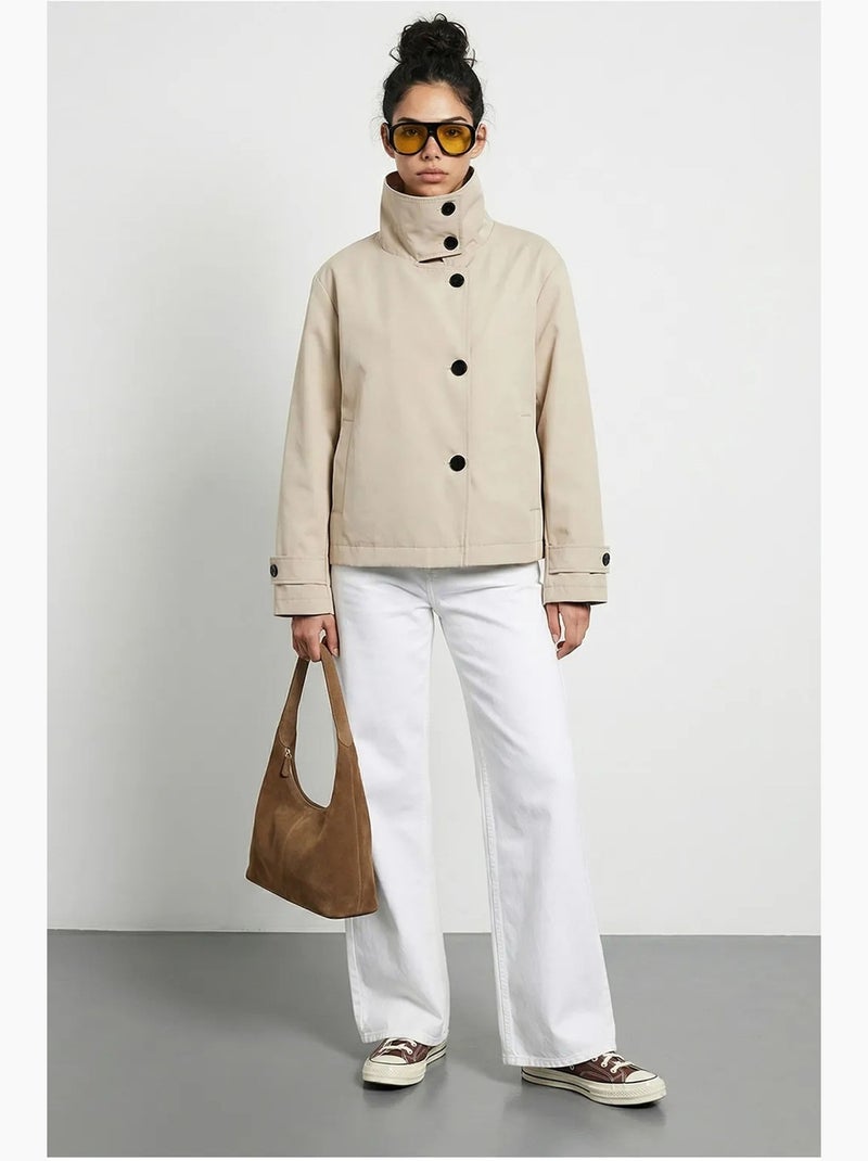 Trench-coat à col mandarin court lucci Sable - Kiabi