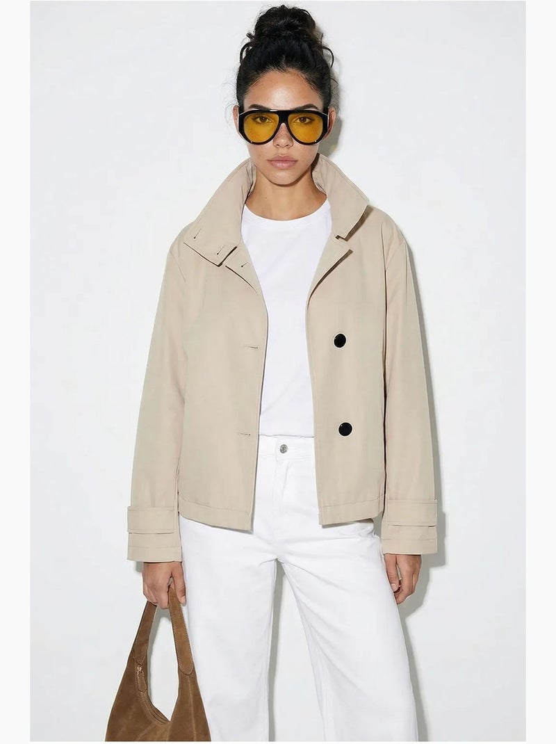 Trench-coat à col mandarin court lucci Sable - Kiabi