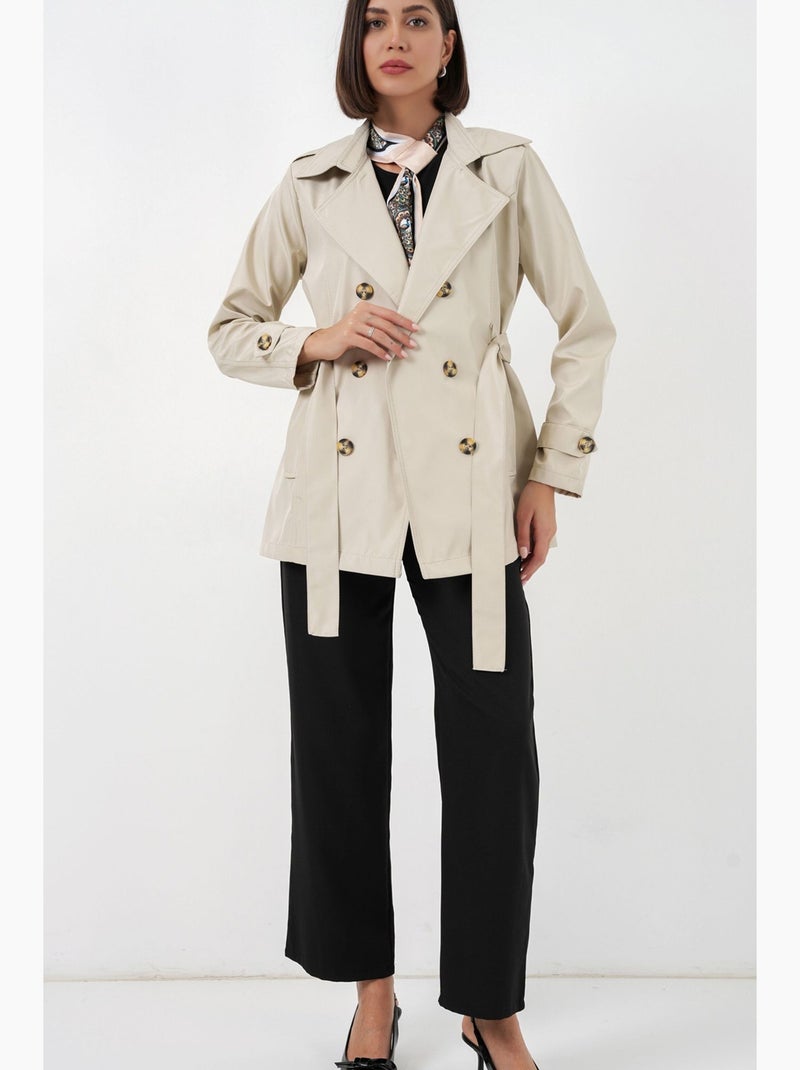 Trench-coat court ceinturé avec col chemise bdart Beige argile - Kiabi