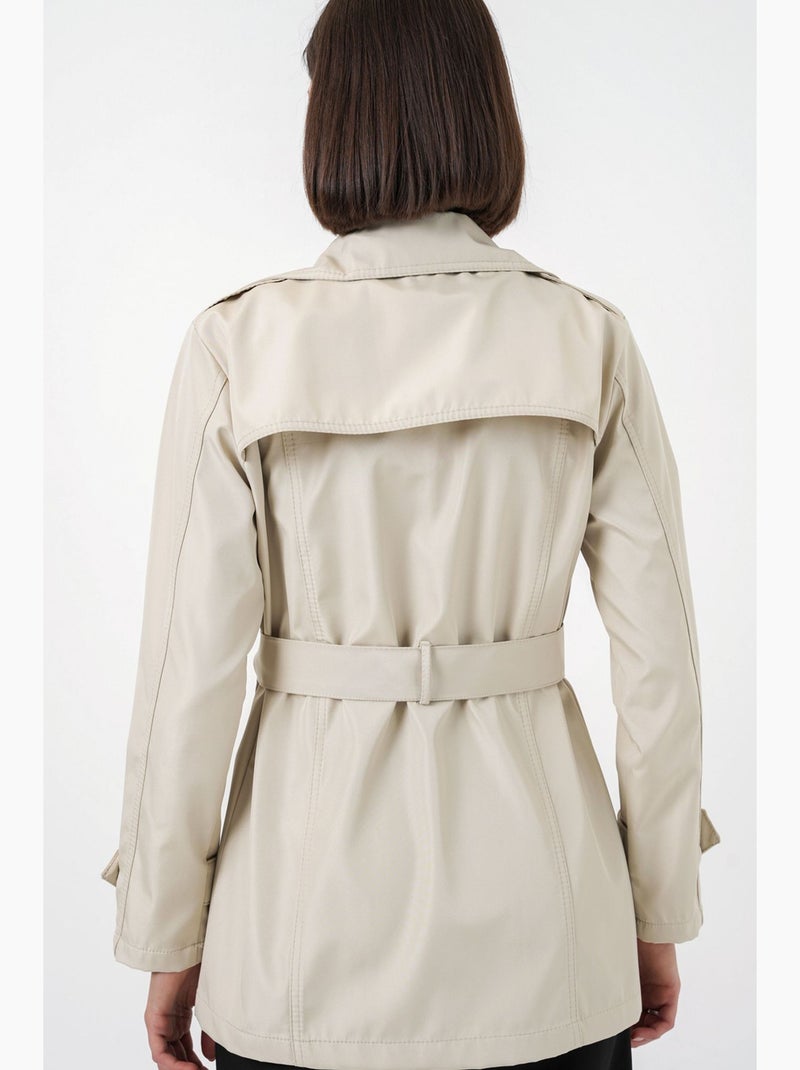 Trench-coat court ceinturé avec col chemise bdart Beige argile - Kiabi