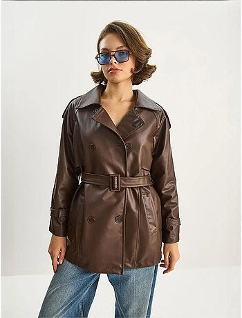 Trench-coat croisé en similicuir lucci