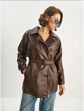 Trench-coat croisé en similicuir lucci