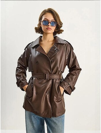 Trench-coat croisé en similicuir lucci