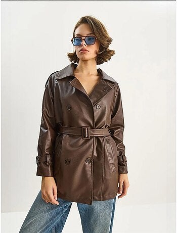 Trench-coat croisé en similicuir lucci