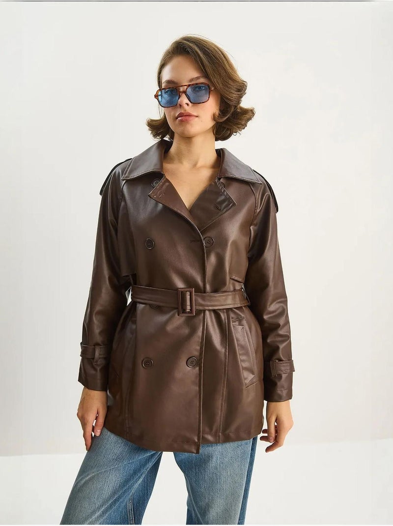 Trench-coat croisé en similicuir lucci Marron clair - Kiabi