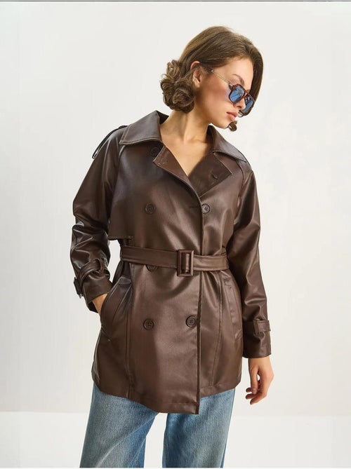 Trench-coat croisé en similicuir lucci - Kiabi Trench-coat croisé en similicuir lucci - Kiabi