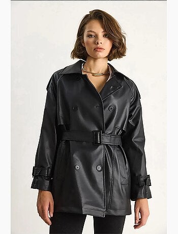 Trench-coat croisé en similicuir lucci