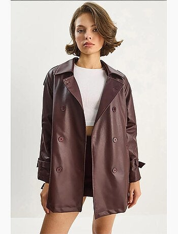 Trench-coat croisé en similicuir lucci