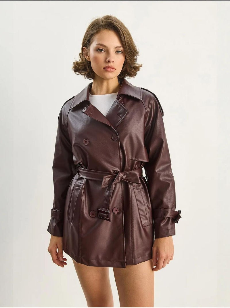 Trench-coat croisé en similicuir lucci Rouge bordeaux - Kiabi