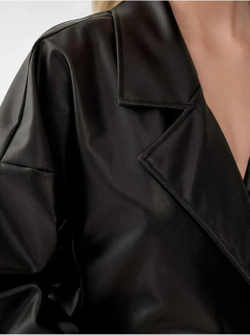 Trench-coat en similicuir avec ceinture bdart Noir - Kiabi