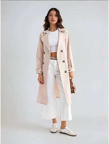 Trench-coat long croisé avec ceinture