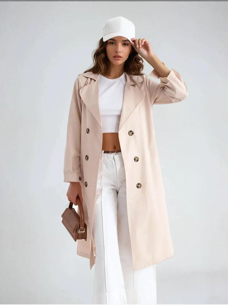 Trench-coat long croisé avec ceinture Beige naturel - Kiabi