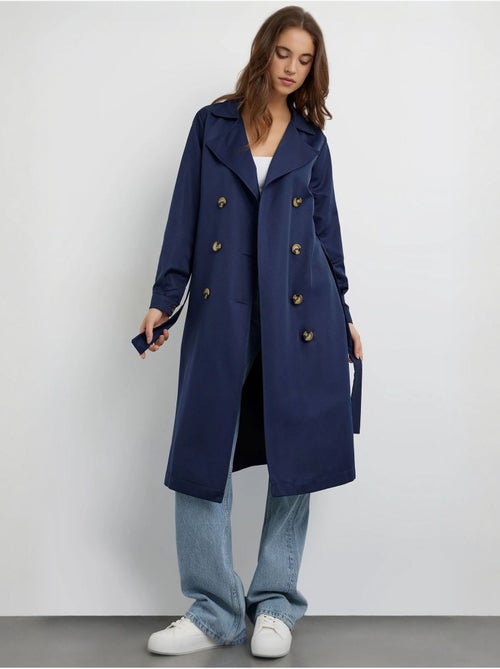 Trench-coat long croisé avec ceinture - Kiabi